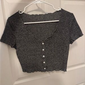 Women's Charcoal Heather Button-Front Knit Crop Top